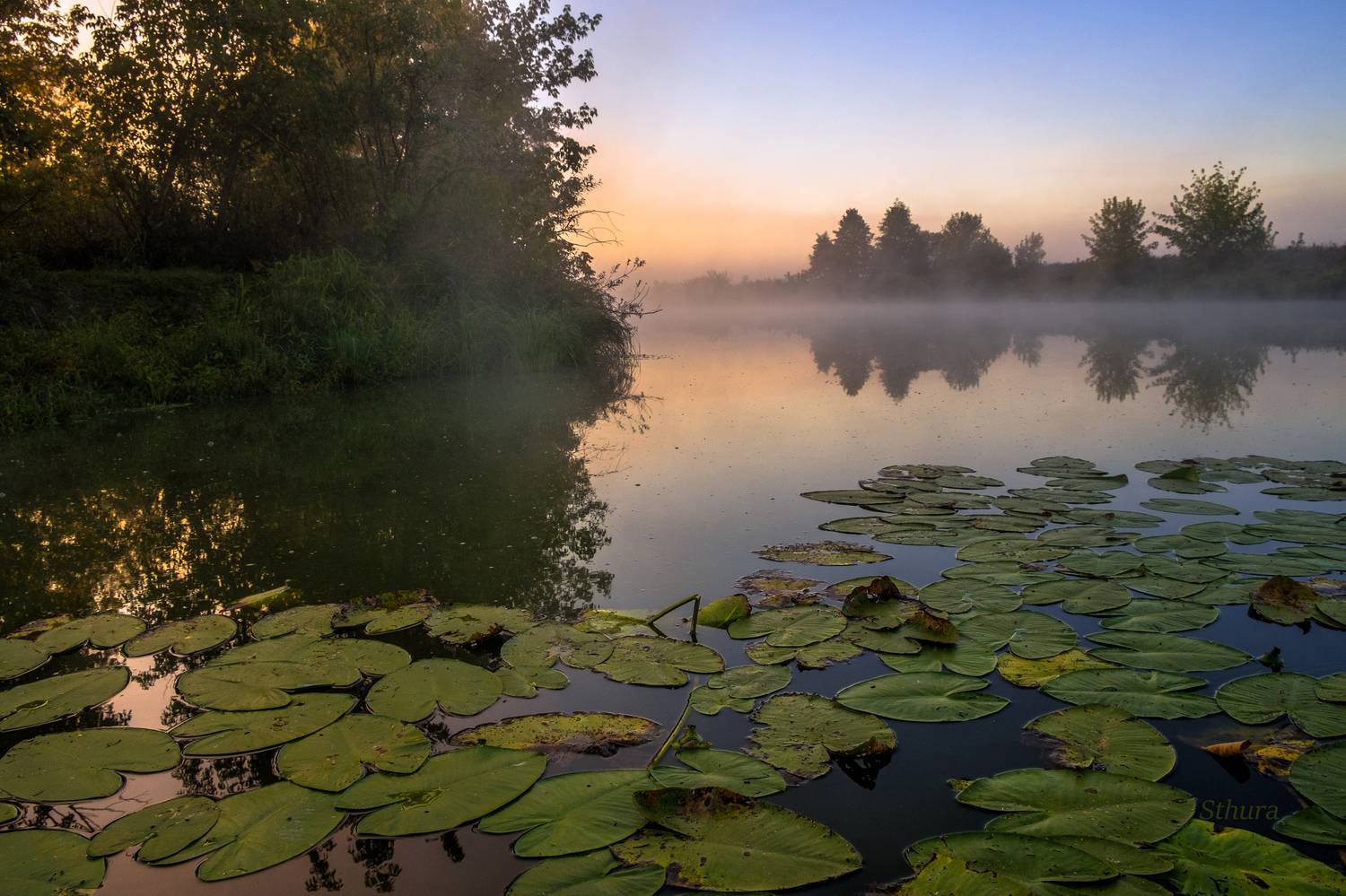 озеро утро осень природа пейзаж, Александр Строков