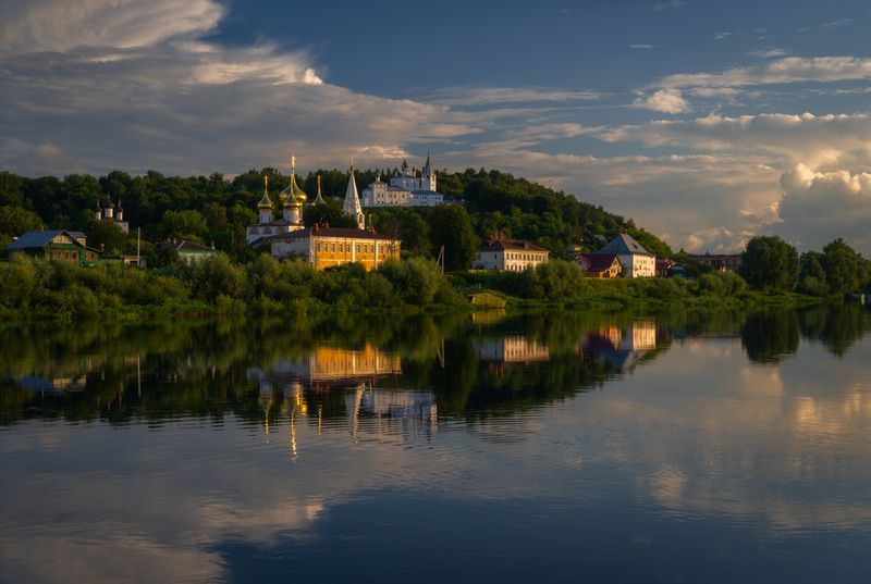 россия, гороховец, лето, владимирская область, храм, церковь, православие, вечер, закат, колокольня, река, провинция Прекрасная глубинка фото превью