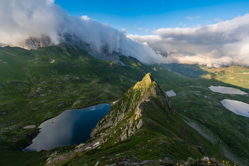 загедан, ацгарские озера, загеданские озера, кчр, горы, озеро, вечер, облака, туман Стена фото превью