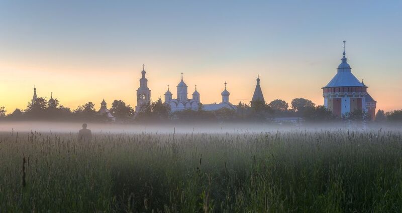 лето, вечер, храм, монастырь, башня  фото превью