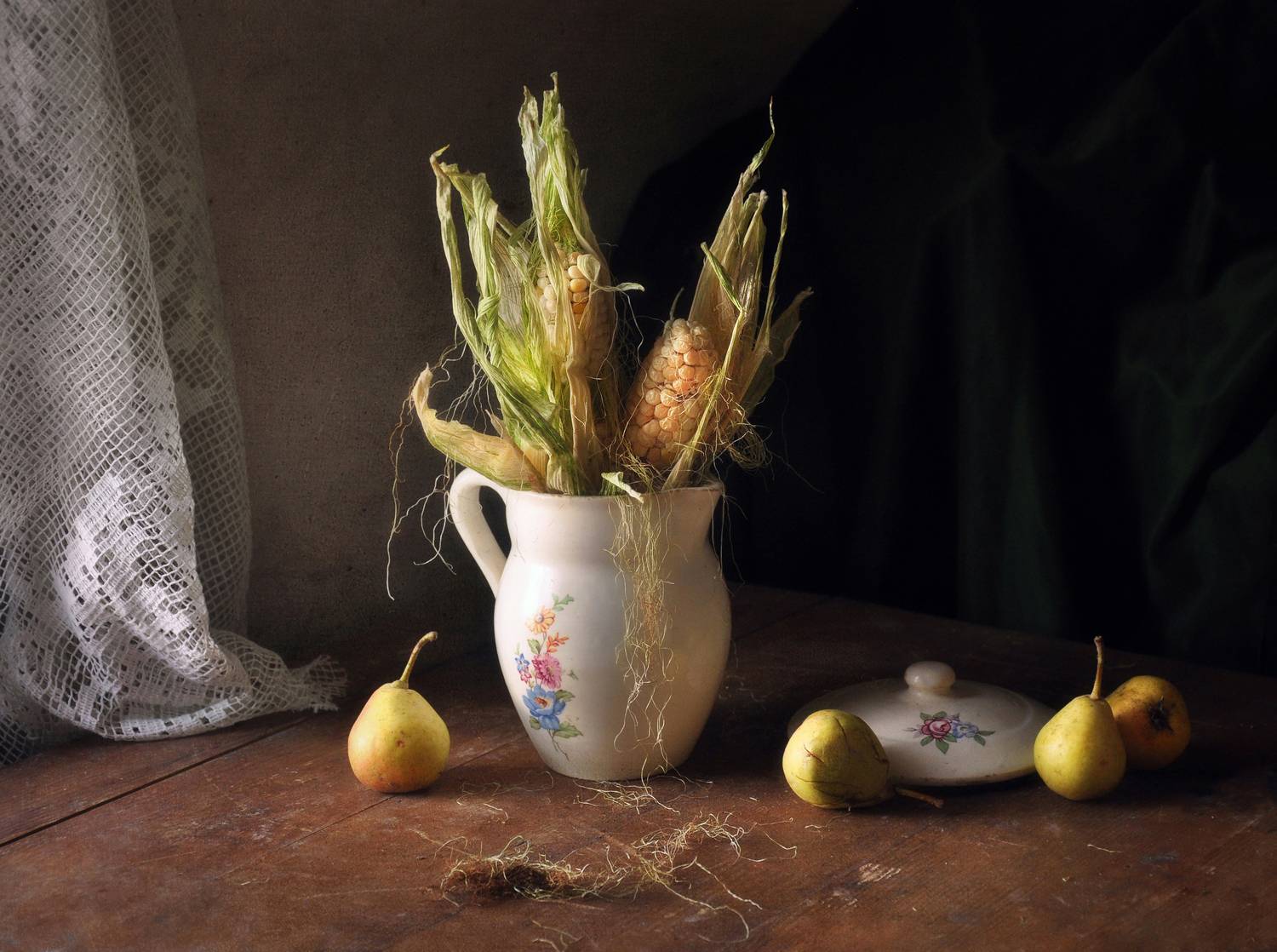 натюрморт, лето, август, груши, кукуруза, плоды, Буглак Инна