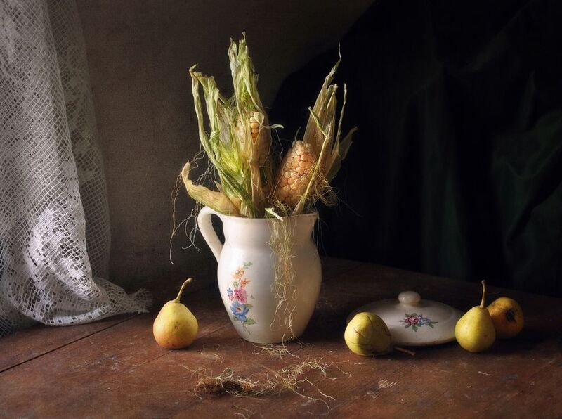 натюрморт, лето, август, груши, кукуруза, плоды Деревенский август  фото превью