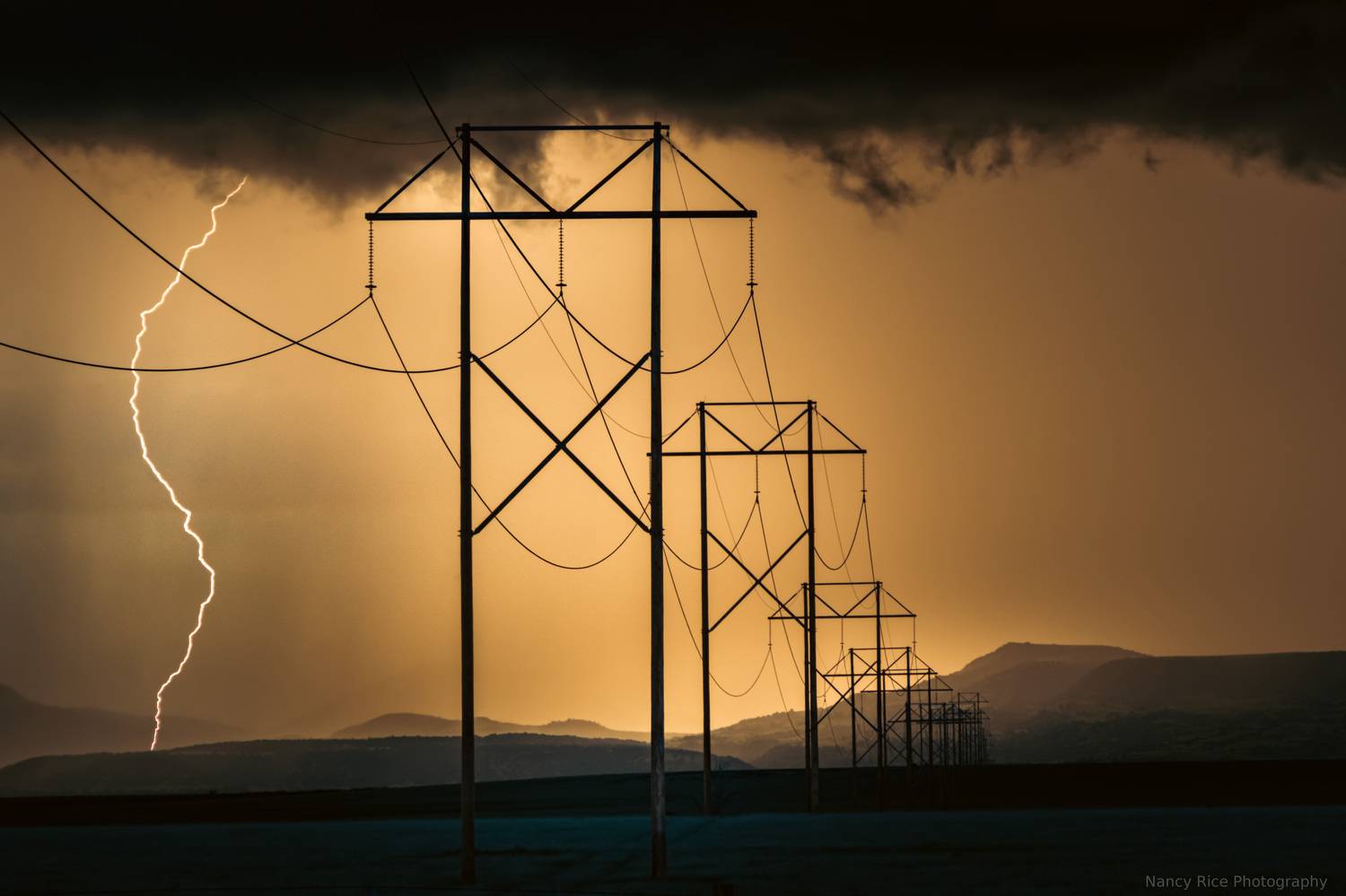 new mexico, usa, america, storm, thunderstorm, lightning, clouds, cloud, weather, landscape, nature, outdoors, powerline, electricity, Nancy Rice