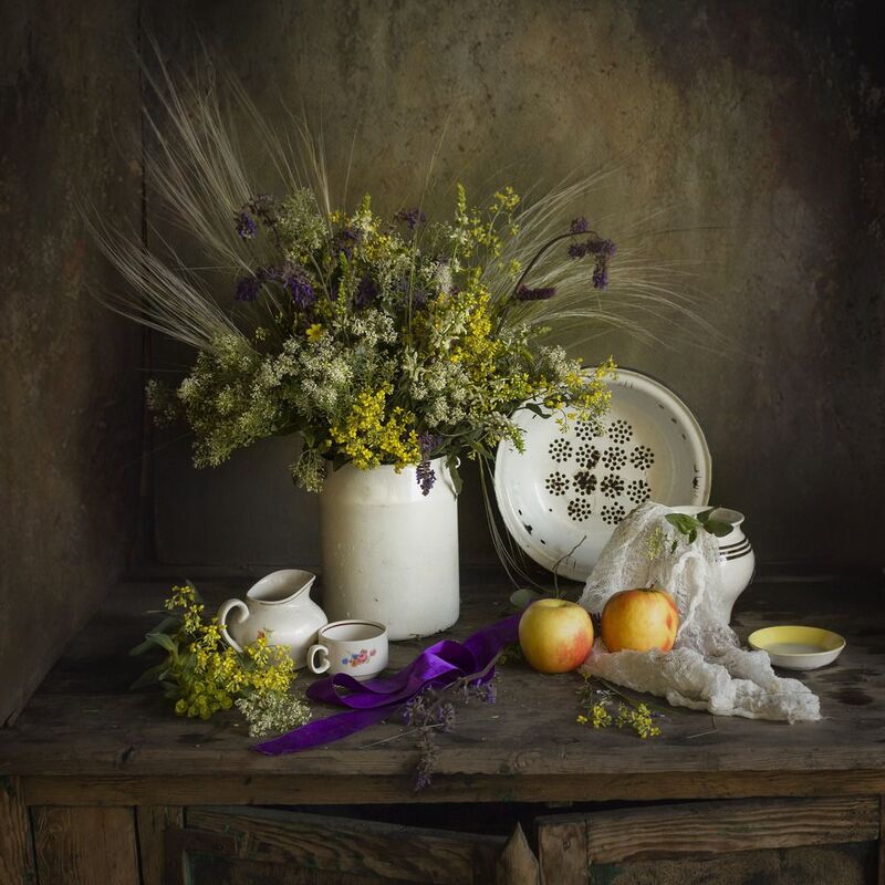 полевые цветы, яблоки, бидон, дуршлаг,молочник Донские полевые фото превью