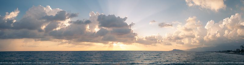 coast, nature, sea, water, берег моря, вода, море, побережье, природа, закат, луч, облако, туча, cloud, sunset, panorama, панорама, ray Игра заката фото превью