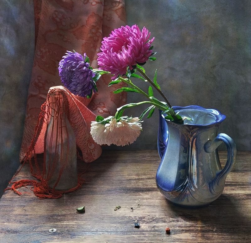 астра, цветы, голубой, красный Астры фото превью