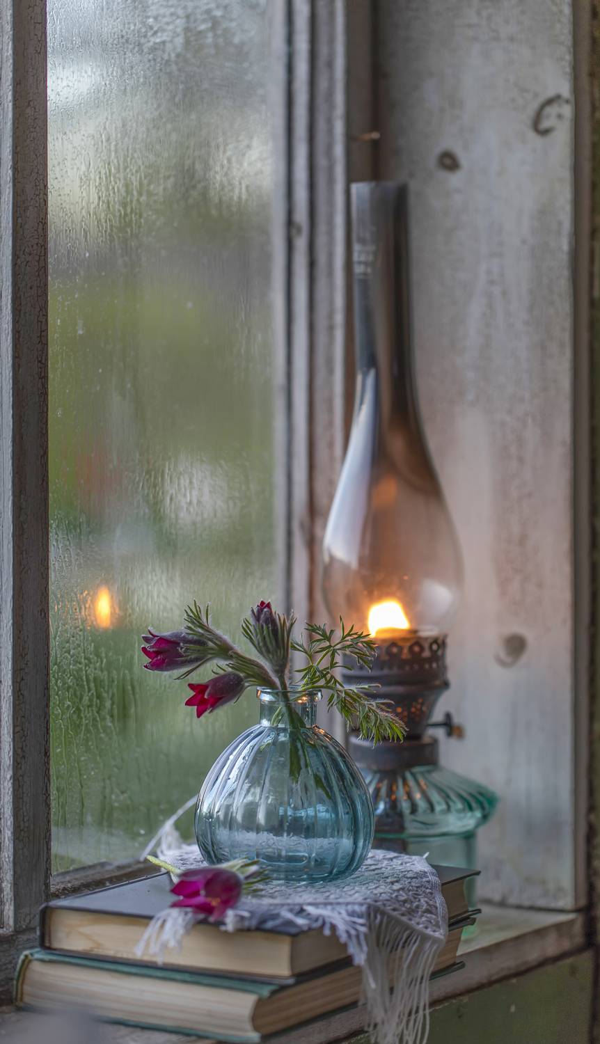 натюрморт, окно, сон-трава, прострел, керосинка, Татьяна Феденкова