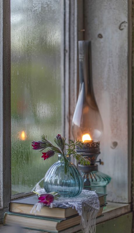 натюрморт, окно, сон-трава, прострел, керосинка Однажды вечером... фото превью