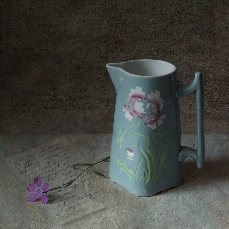 кувшинчик, цветок, часики, открытка \