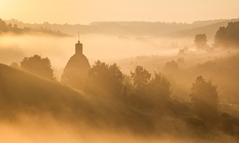 храм, маслово, россия, тульская область, красивая меча, туман, природа, пейзаж, лето, восход, temple, maslovo, russia, tula region, fog, nature, landscape, summer, sunrise Утро на Красивой Мече фото превью