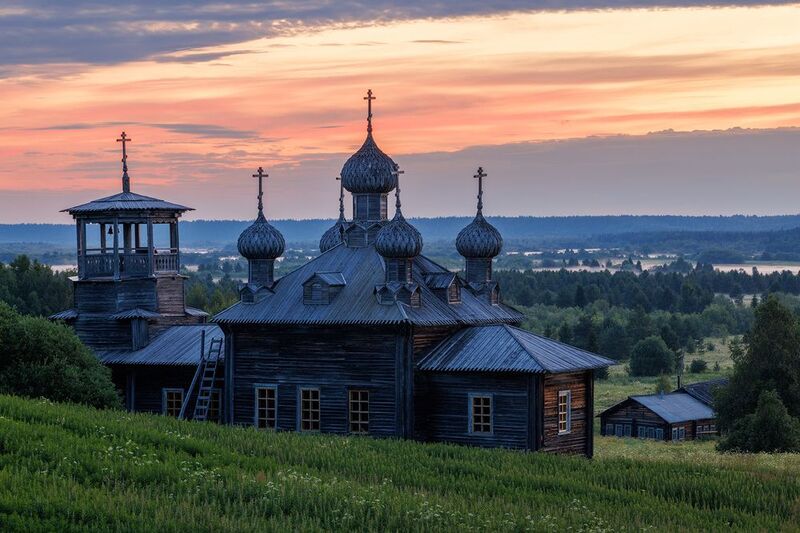 заозерье, церковь, туман, утро, рассвет Абрикосовый рассвет в Заозерье фото превью