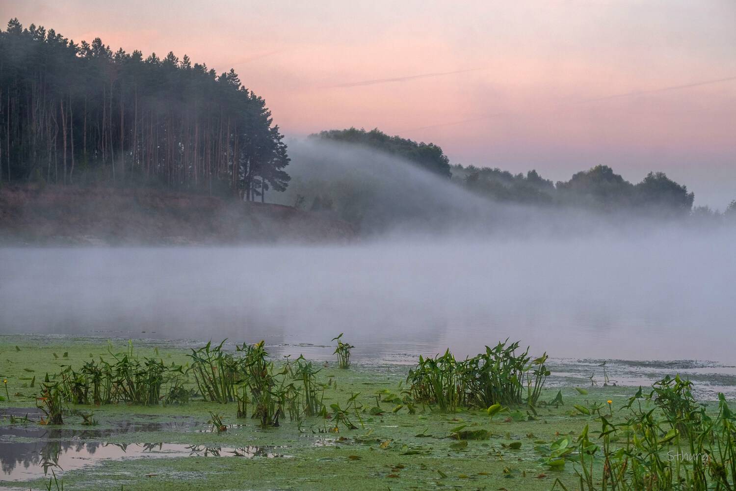 лето река туман природа пейзаж рассвет, Александр Строков