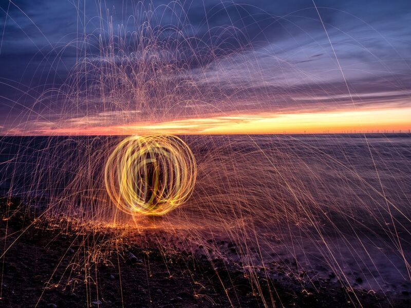 sunset; light painting; sea side; abstract Sparling sunset фото превью