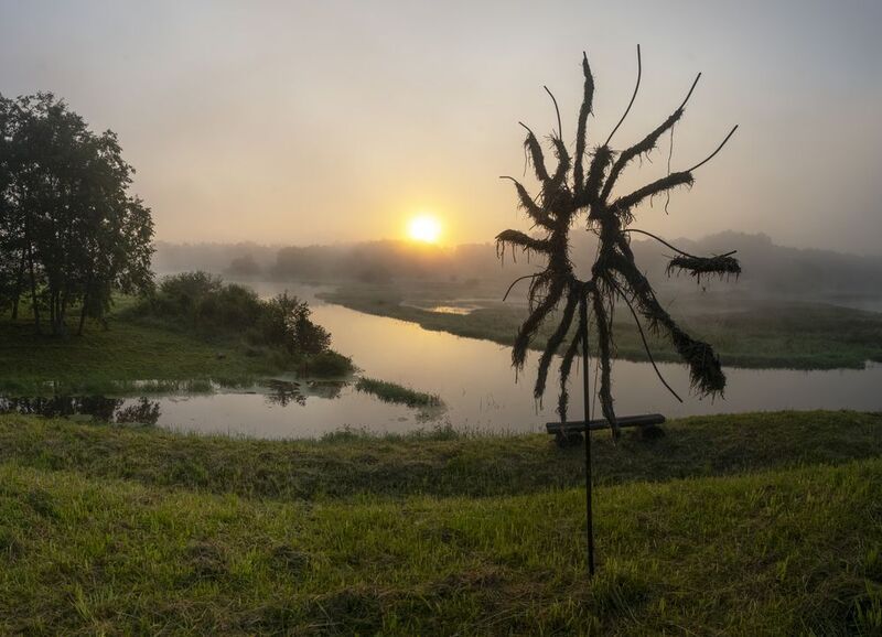 river,fog,late summer August morning фото превью