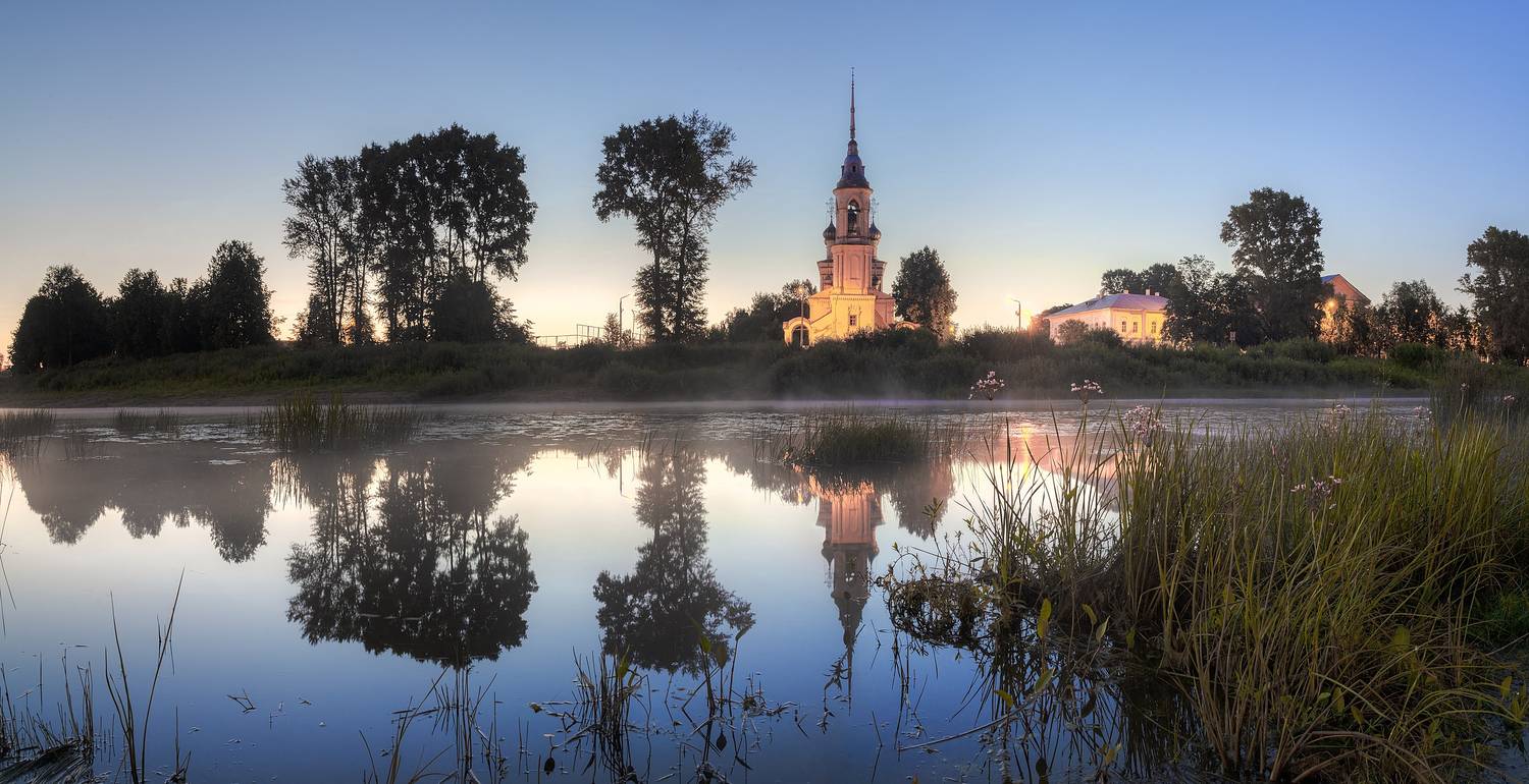 лето, утро, река, туман, церковь, Гармашов Сергей