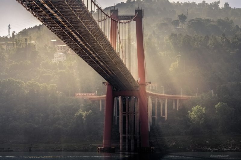 пейзаж, реки Китая, река Янцзы, Янцзы, Китай Мост на реке Янцзы, Китай. фото превью