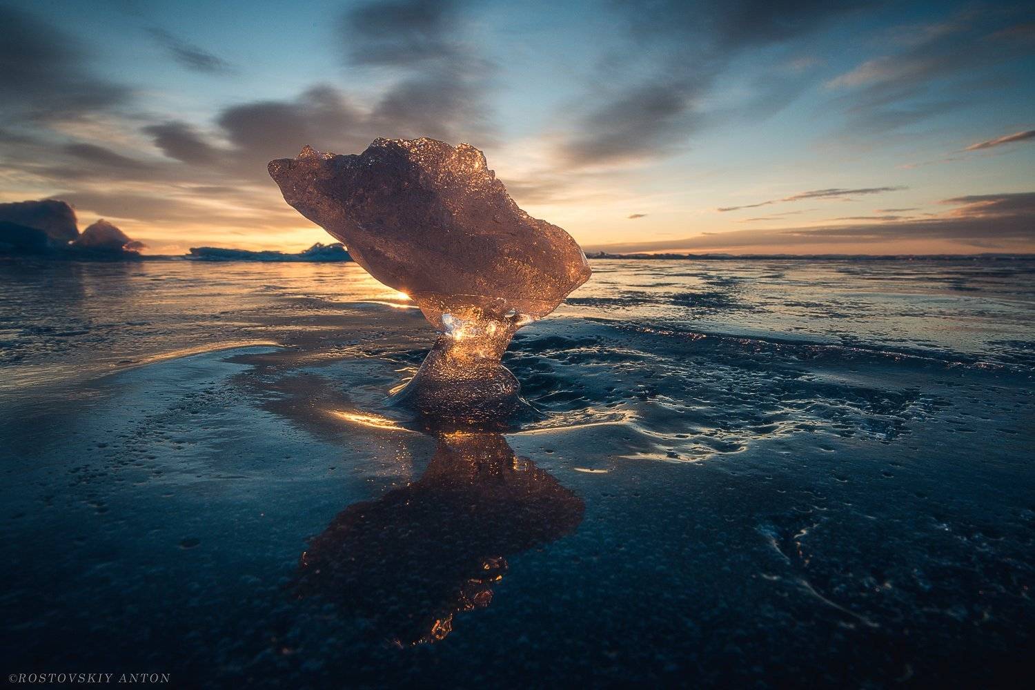 Байкал, лёд, скульптура, закат, Россия, Антон Ростовский