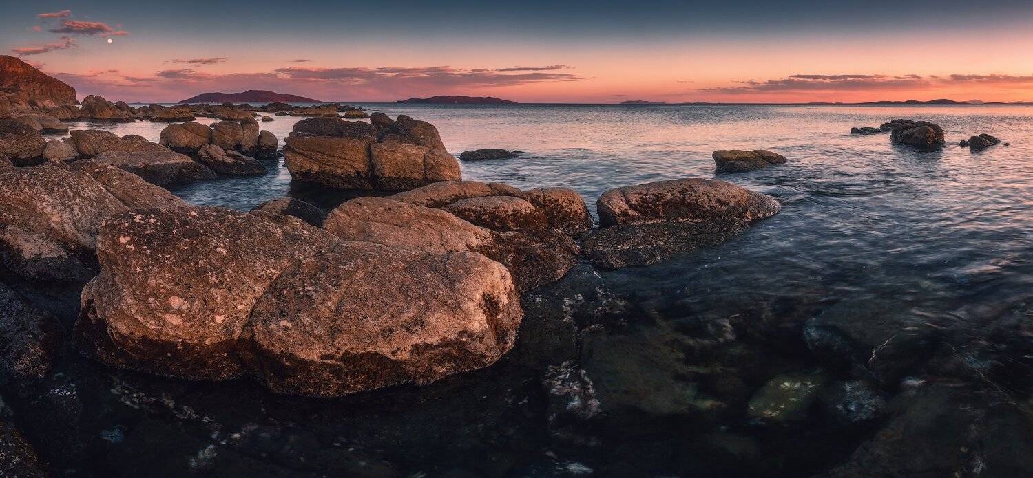Вечер, Закат, Камни, Море, Небо, Скалы, Андрей Кровлин