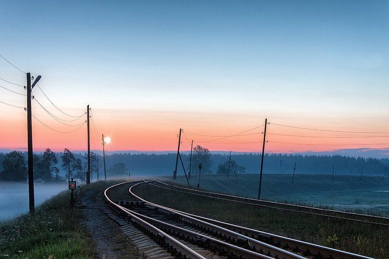 железная дорога, рассвет, лето, красота, тверская область, волга, пено Светает... фото превью