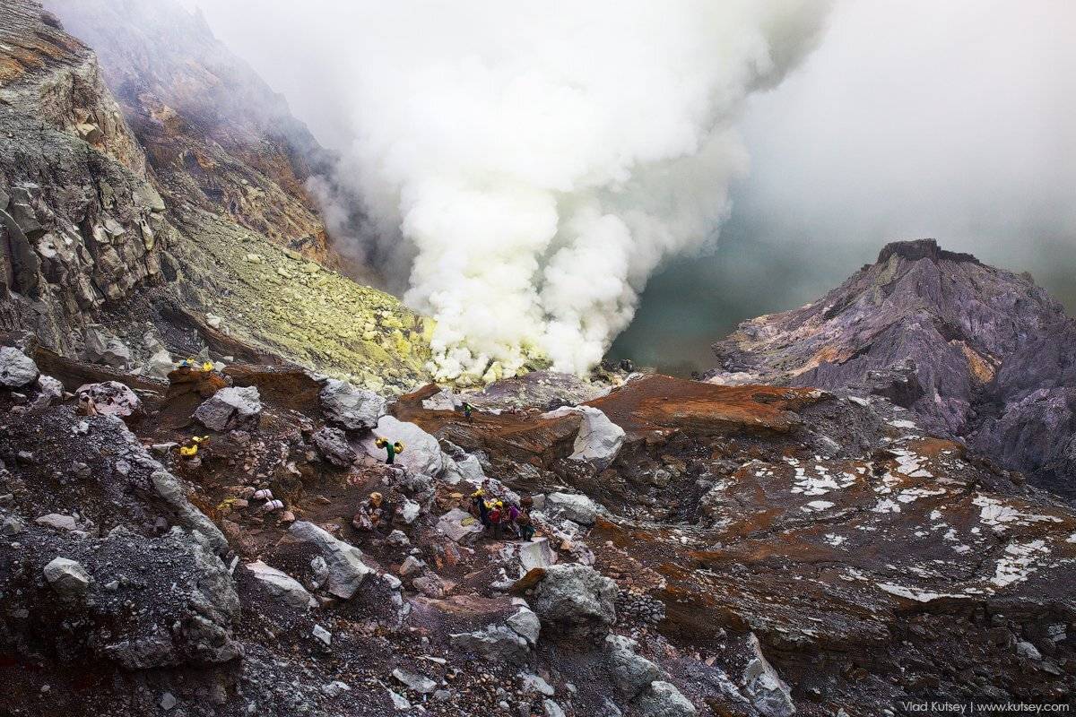 вулкан, иджен, ад, дым, ява, индонезия, рабочие, шахтеры, озеро, Владимир Куцый