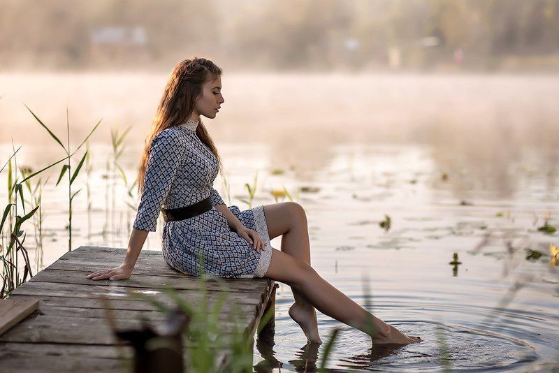 лето,рассвет,лавы,река,sunset,water,туман,девушка,вода  Ира фото превью