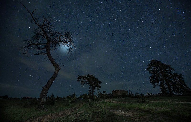 Сельцы, ночь, двойная экспозиция деревня Сельцы и... двойная экспозиция фото превью