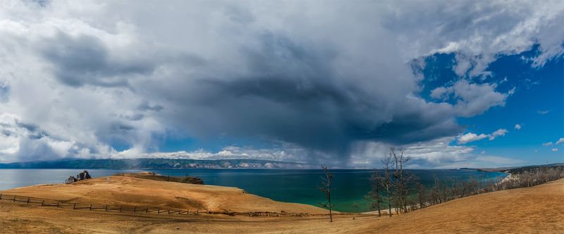 Байкал, Дождь, Лето, Небо, Озеро, Панорама, Пейзаж, Природа, Сибирь, Тучи *** фото превью