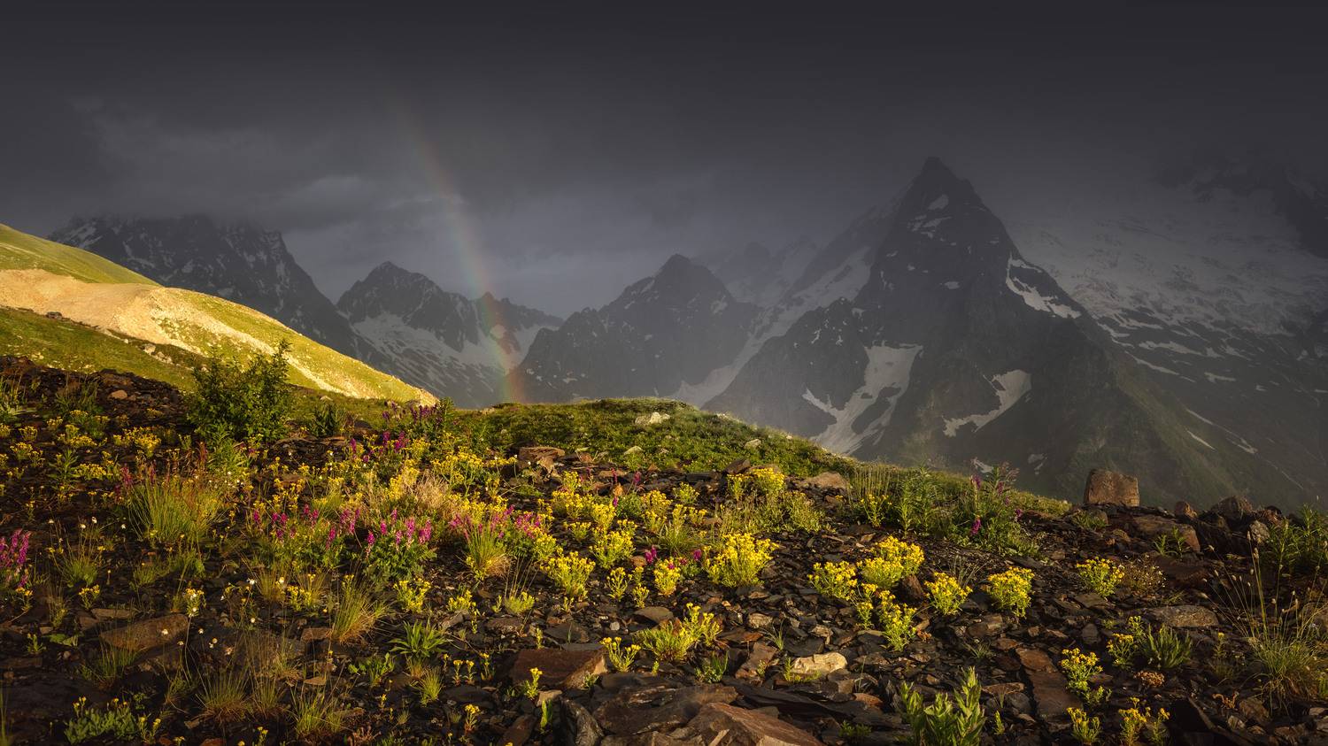 кавказ, кчр, горы, закат, радуга, домбай, Дмитрий Купрацевич