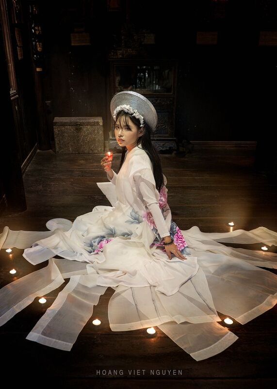 portrait, staged, face, mood, asian, vietnamese, vietnam, face, beauty, dress, traditional, indoor, ambient light * * * фото превью