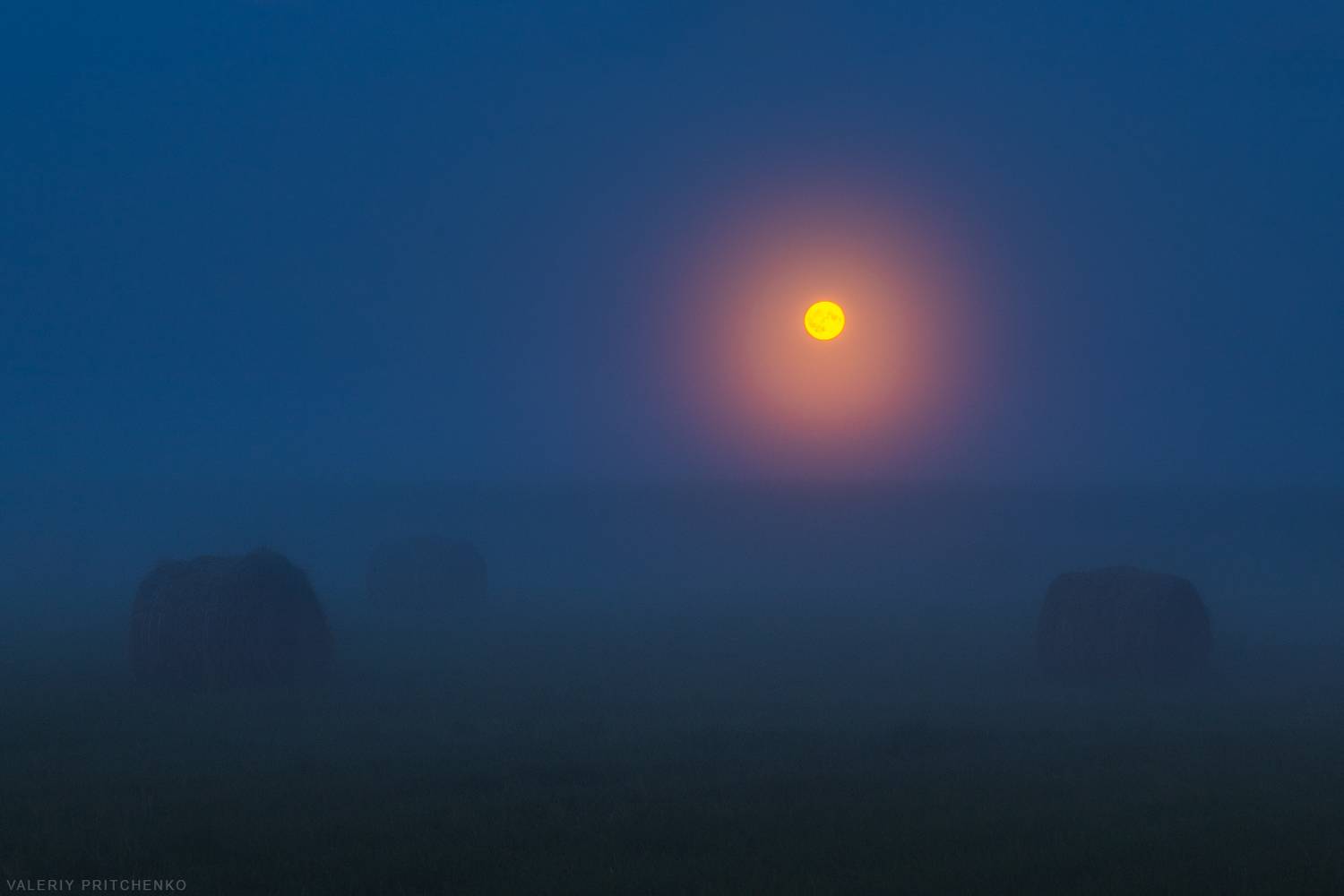пейзаж, поле, луна, туман, лето, полнолуние, landscape, nature, field, moon, evening, Валерий Притченко