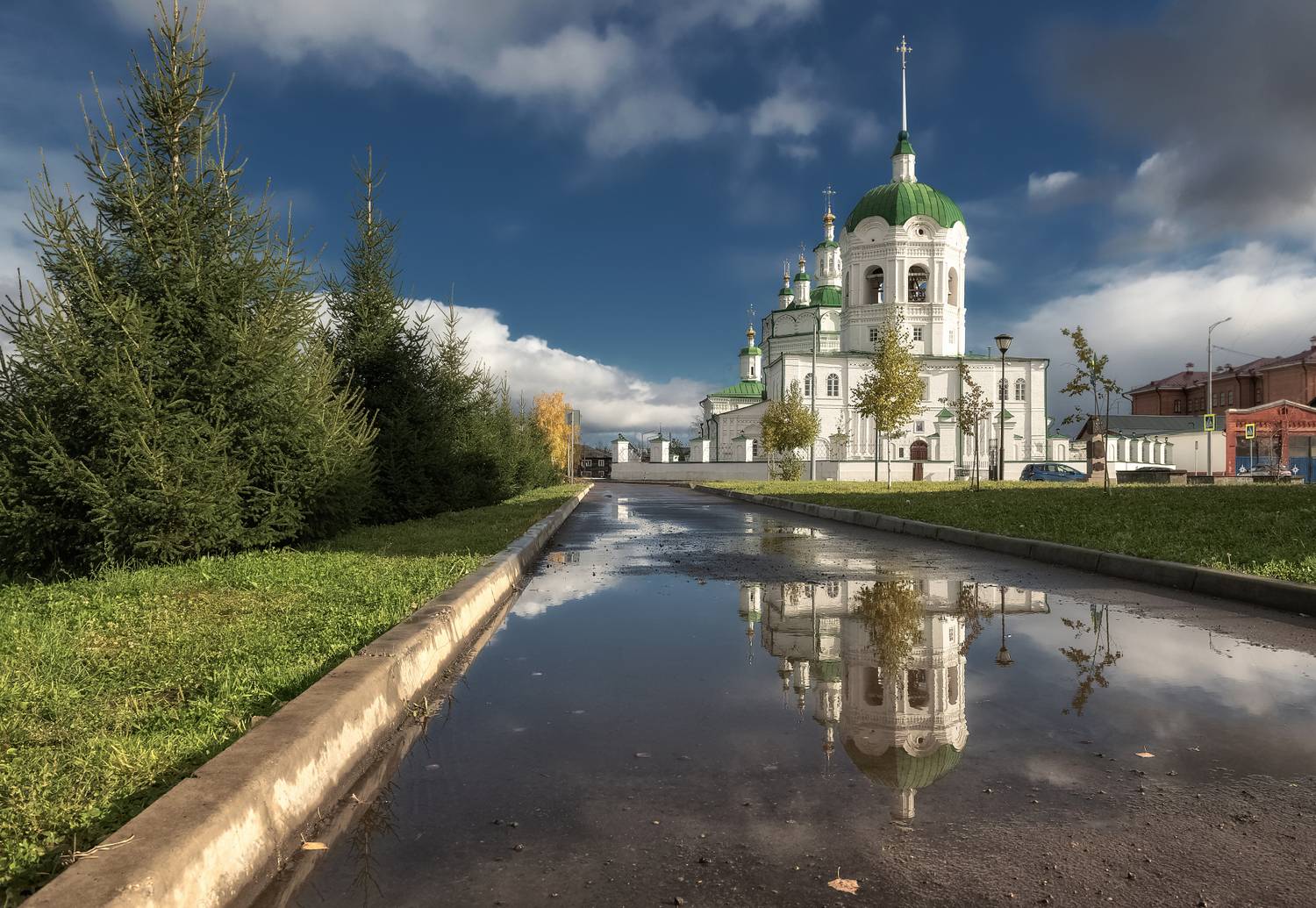 сибирь, енисейск, богоявленский собор, лужи, отражение, после дождя, Марина Фомина