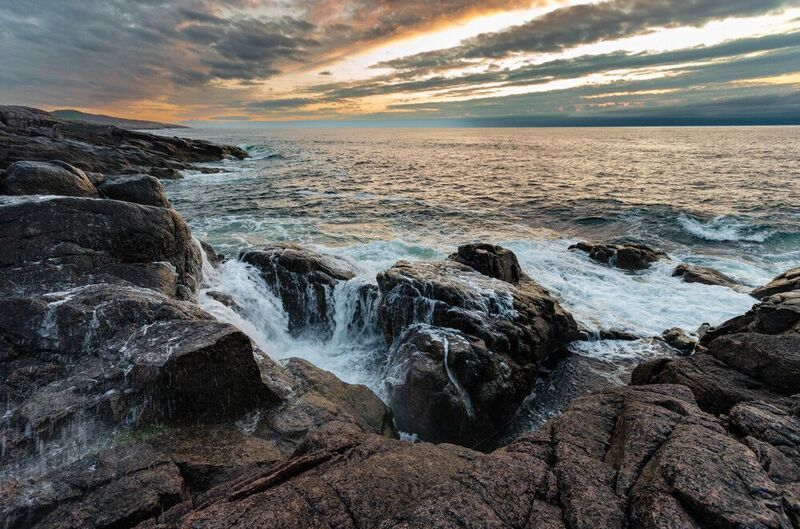 териберка, баренцево море, закат, полярный день, море, скалы, волны, пейзаж, sea, wave, sunset, landscape, natures, sky, clouds, небо, облака Полярный день на Баренцевом море фото превью