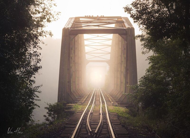 bridge, fog, train,  The old Bridge фото превью