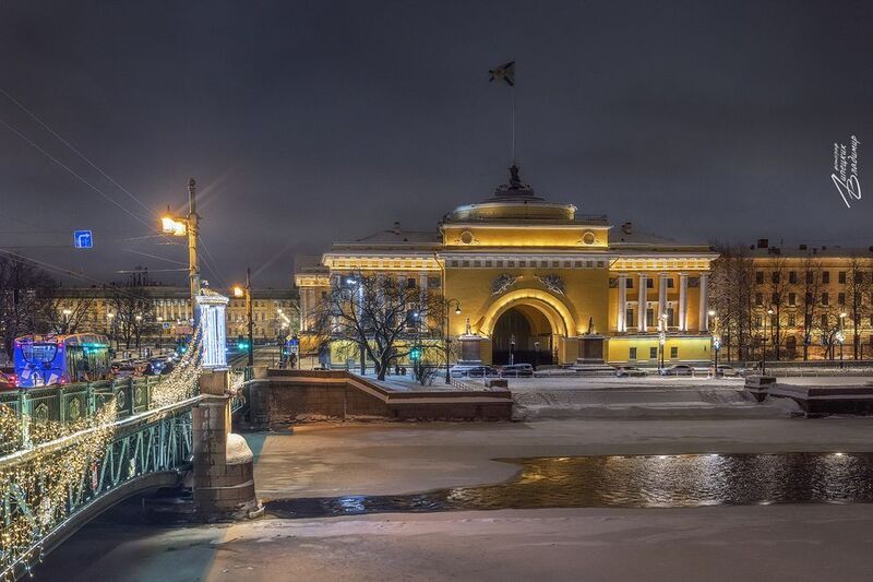 санкт-петербург, новый год, вечерняя подсветка, снег. Санкт-Петербург новогодний фото превью