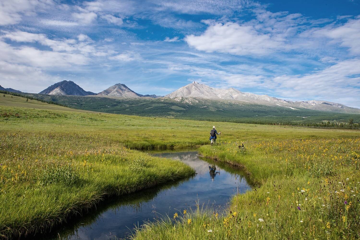 монголия, горы, лето, облака, озеро, горы, отражения, река, собака, рыбачка, рыбалка, Юрий Мальцев