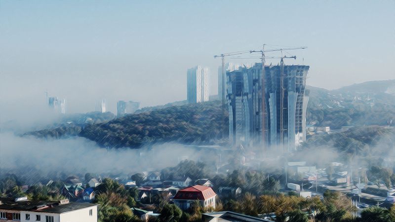 Открытка. Туман во Владивостоке. фото превью