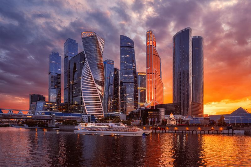 москва, городской пейзаж, флотилия radisson, москва сити, закат, moscow Москва Сити на закате фото превью