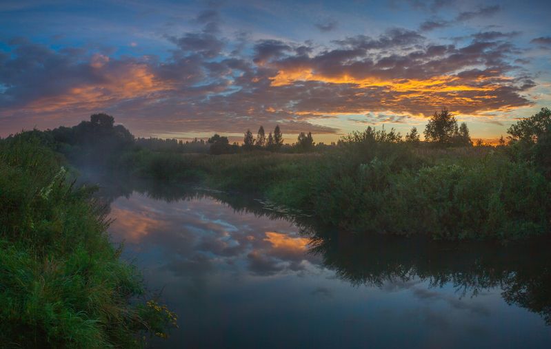 река, рассвет , облака   фото превью