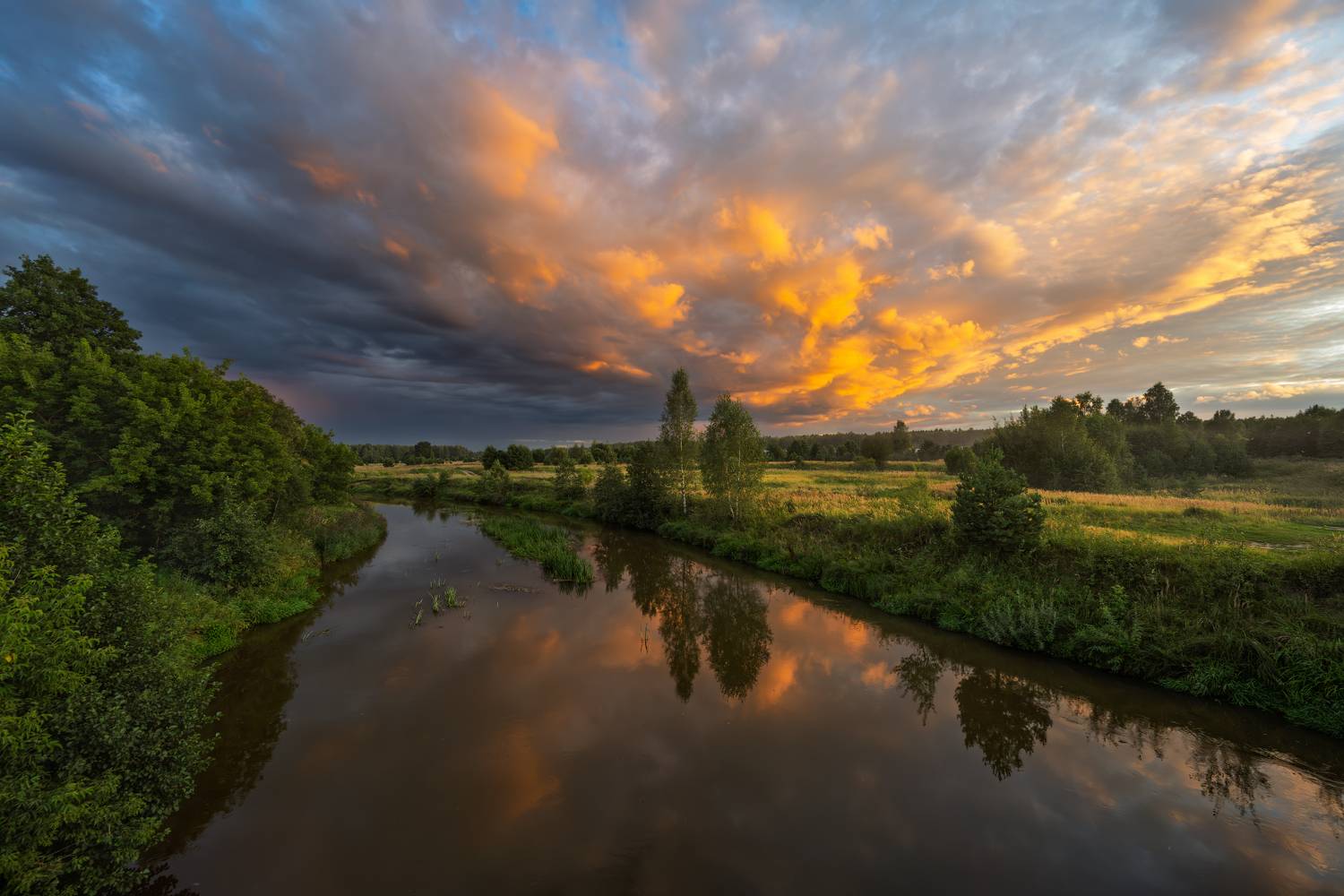 вечер,закат,река,небо,свет,облака,отражение, Виталий Полуэктов