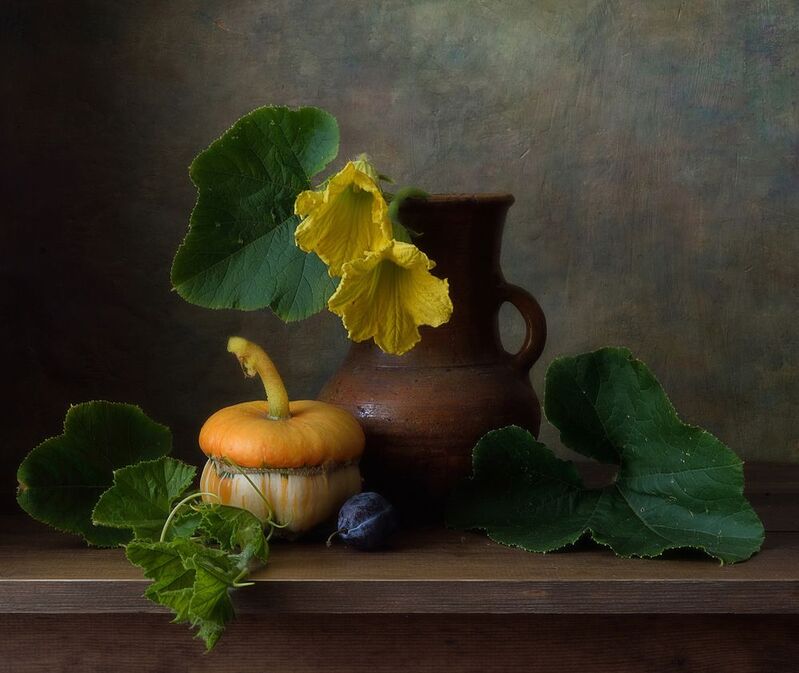натюрморт,лето,август,тыква,цветы,крынка ... фото превью