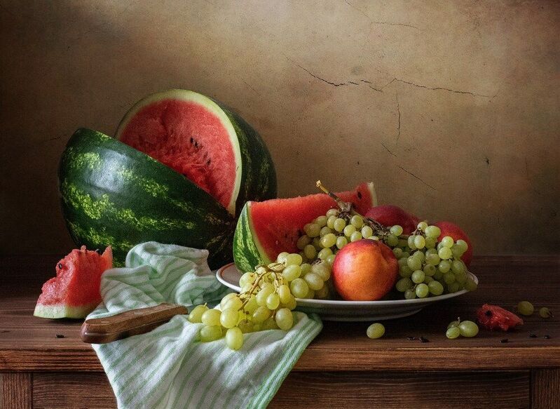 арбуз, натюрморт, фруктовый натюрморт, фрукты  фото превью