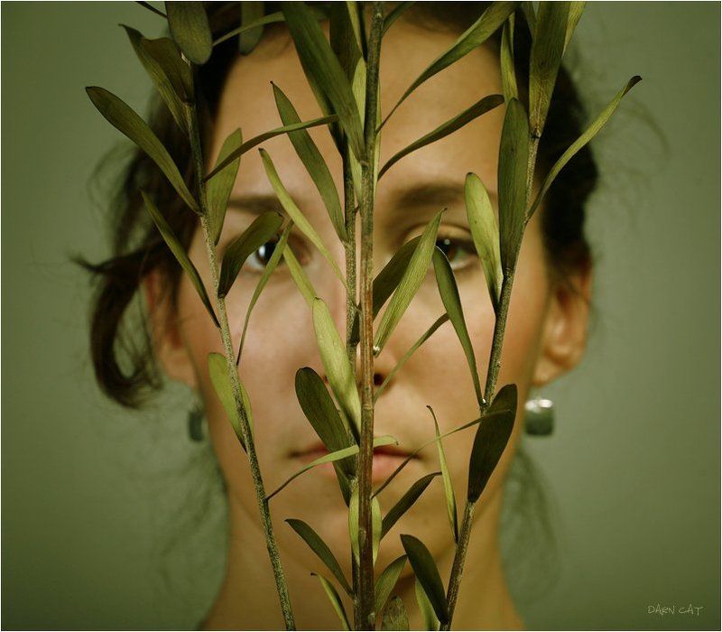 девушка, листва, стебли, зелень Стебли фото превью