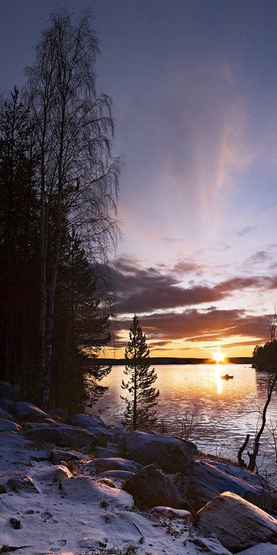 природа,север,зима,закат На вечерней зорьке....Пинозеро фото превью