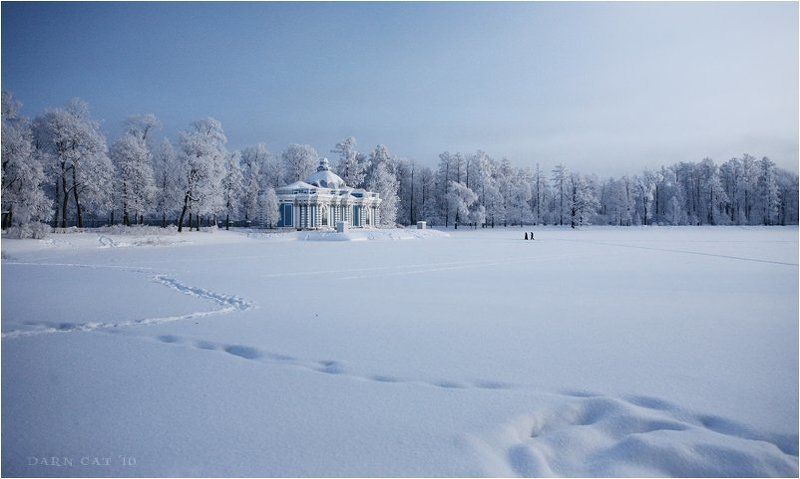 пушкин, грот, озеро, двое, пруд, шагая, по, льду, следы, снег, зима Оставляя следы.. фото превью