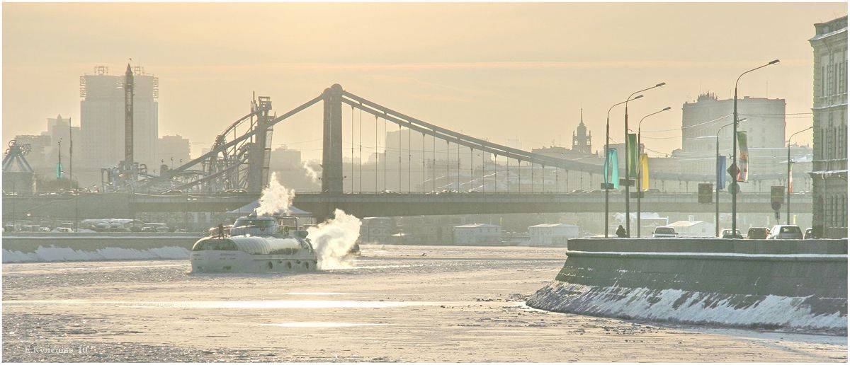 город, река, москва, мост,зима,крымский мост, кулешов, судно фердинанд, Кулешов Евгений
