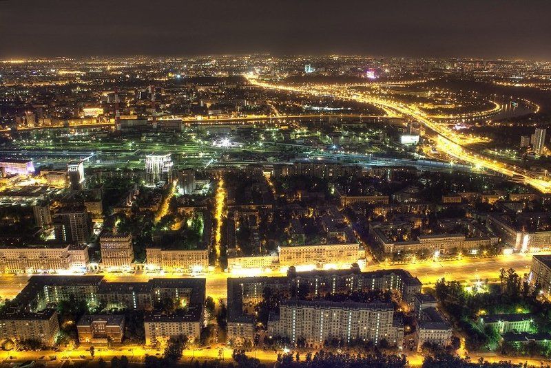 крыша, крыши, город, москва, ночь, кутузовский, транспортное, кольцо, река Кутузовский и III Транспортное фото превью