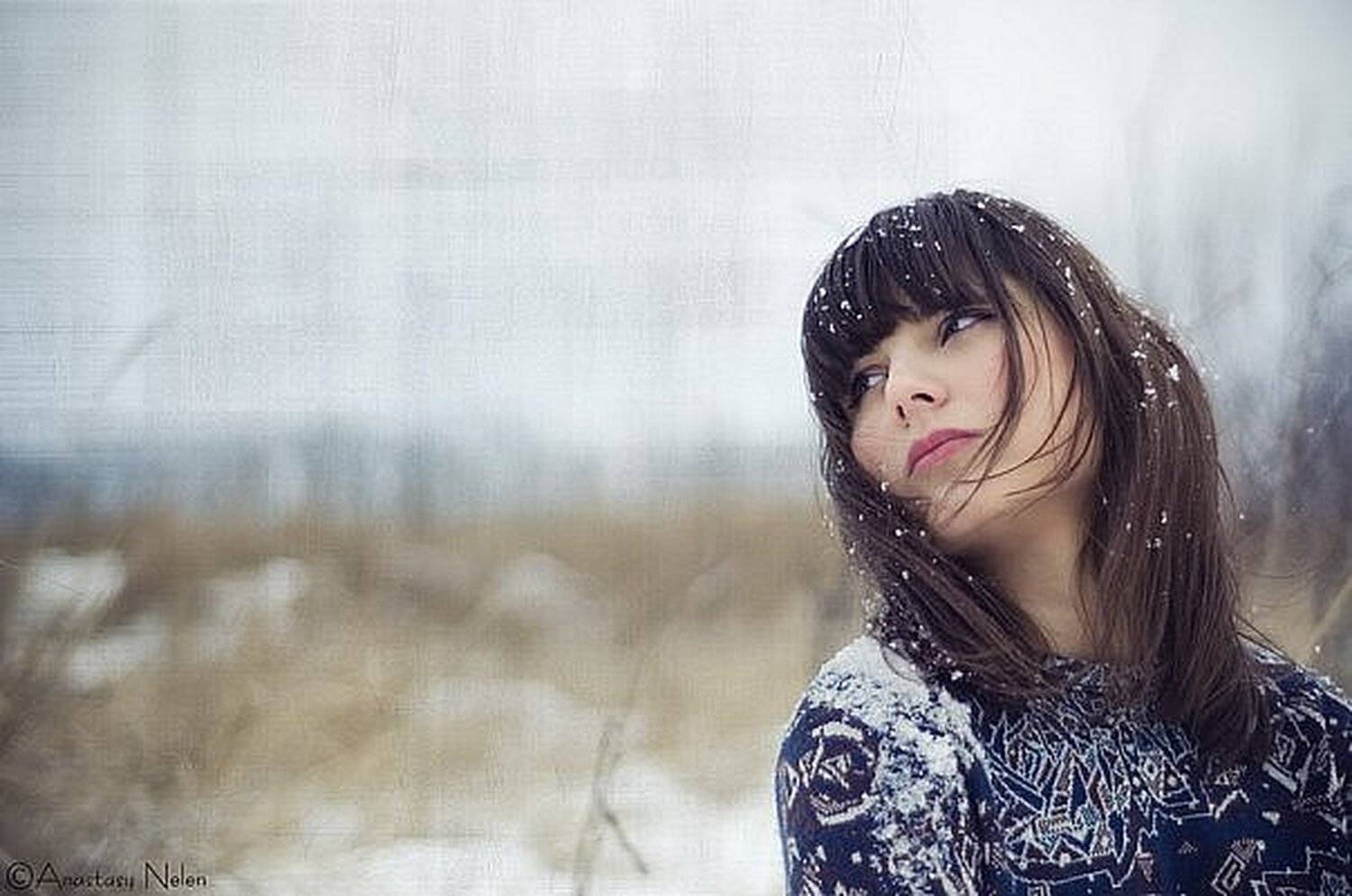 одиночество, снег,девушка, грузинка, взгляд, na2xa
