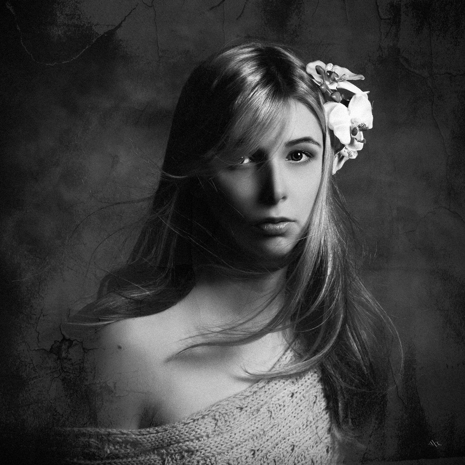 Black and white, Mood, Portrait, Studio, Woman, Руслан Болгов (Axe)