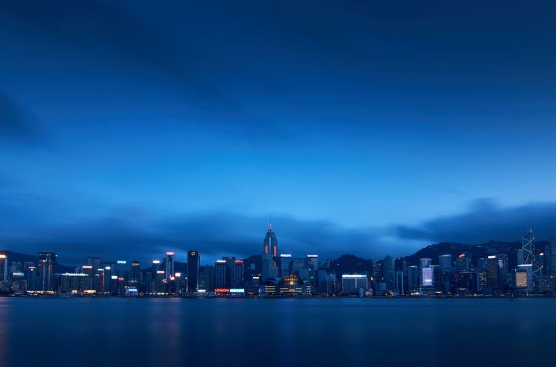 Гонконг, Китай, город, вода, здания, Hon Kong, China, путешествия, небо,  Blue hour of Hong Kong фото превью