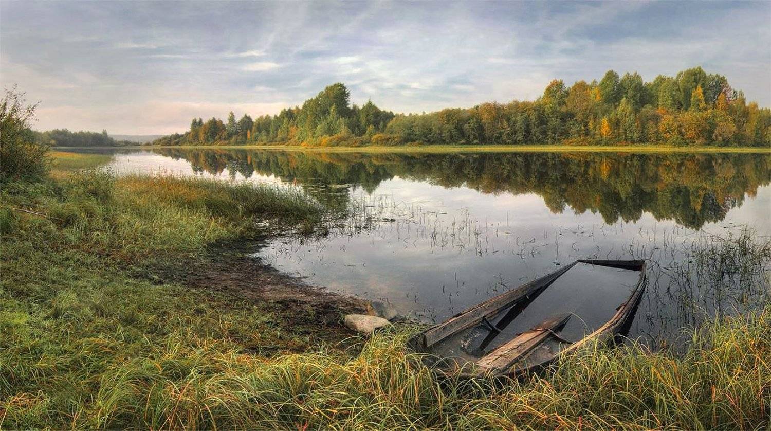 пейзаж, озеро, лодка, осень, Почозеро, Кенозерье, Александр Бархатов